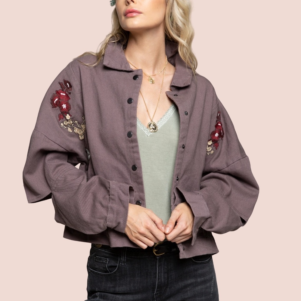100% Cotton Floral Embroidery Denim Jacket